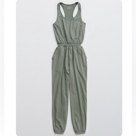 aerie Pants - NWT Aerie Green Track Jumpsuit with Racerback and Tapered Legs